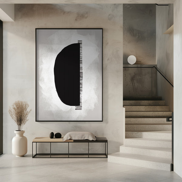Tablou înramat „Black Shape Against A Textured White Background” de uplusmestudio