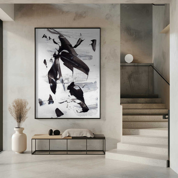 Tablou înramat „Monochrome Dynamic Brushstrokes” de uplusmestudio