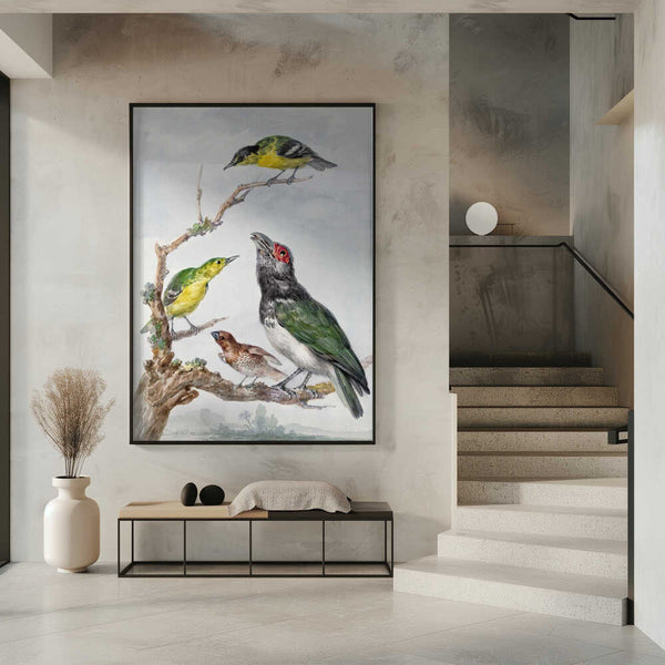 Tablou înramat „Four Different Birds On a Branch” de Aert Schouman