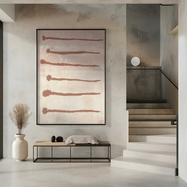 Tablou înramat „Terracotta Ink Strokes on Soft Pink and White” de Dina Dankers