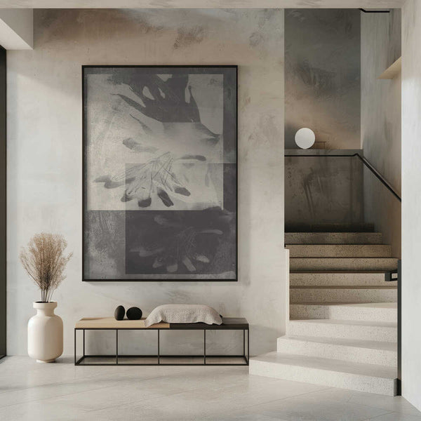 Tablou înramat „Whispering Leaves – Abstract Pattern in Taupe and White” de Dina Dankers