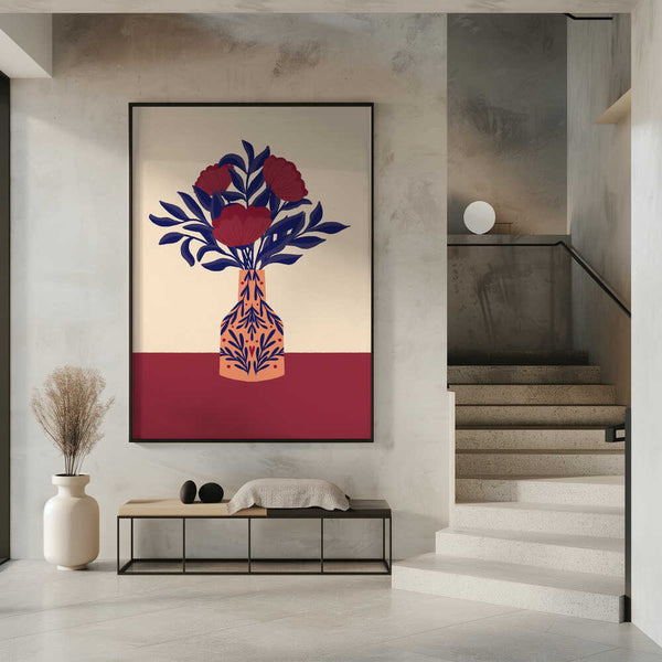 Tablou înramat „Burgundy Poppies In a Vase” de Angela Minca