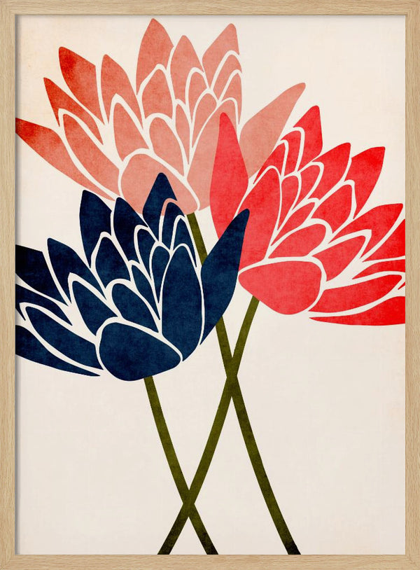 Tablou înramat „Three Dancing Blossoms” de Kubistika