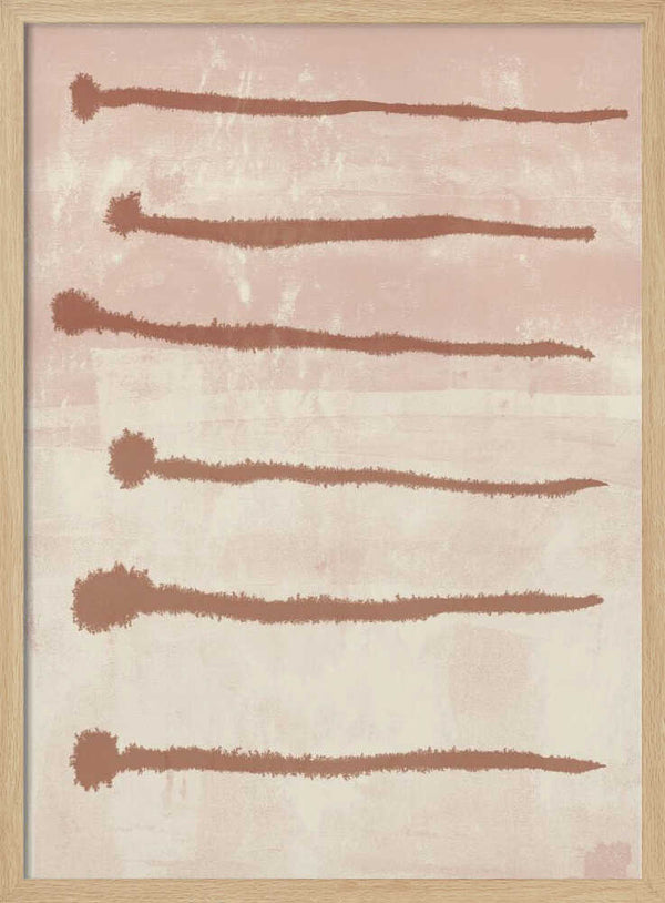 Tablou înramat „Terracotta Ink Strokes on Soft Pink and White” de Dina Dankers