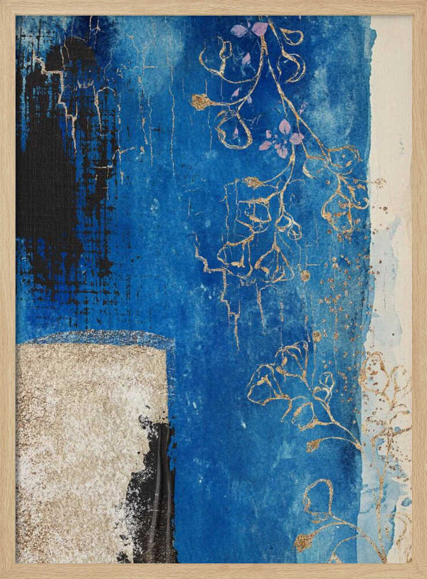 Tablou înramat „Denim Floral 3” de Sally Ann Moss