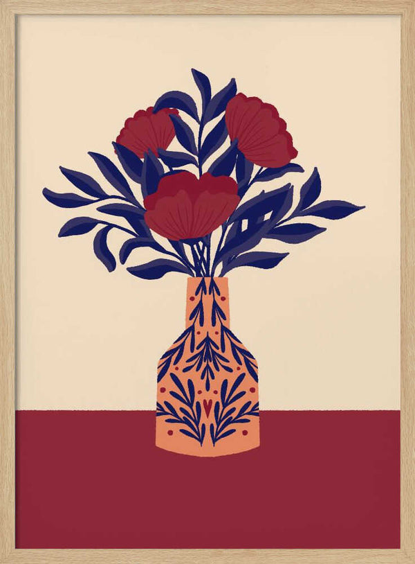 Tablou înramat „Burgundy Poppies In a Vase” de Angela Minca