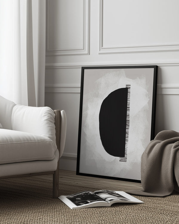 Tablou înramat „Black Shape Against A Textured White Background” de uplusmestudio