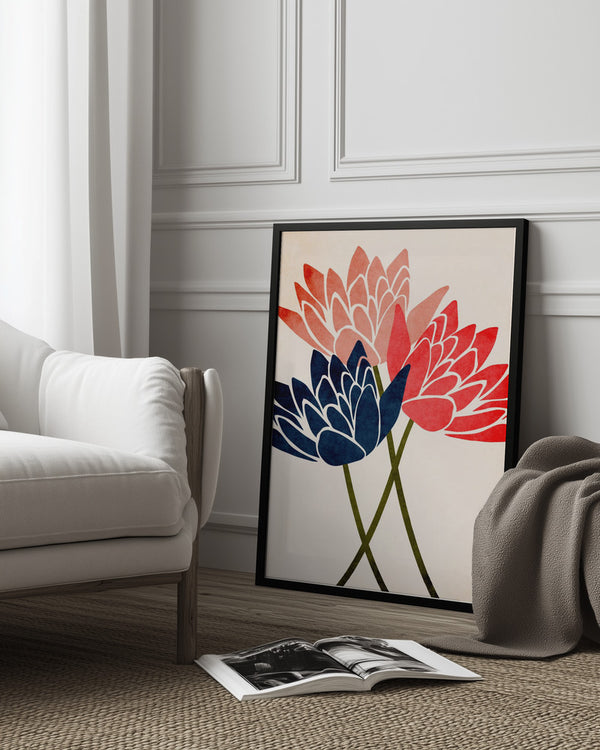 Tablou înramat „Three Dancing Blossoms” de Kubistika