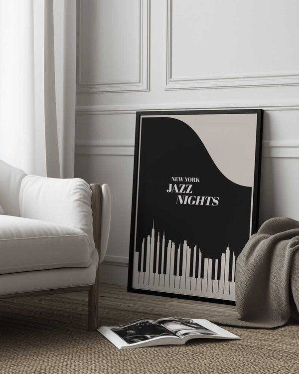 Tablou înramat „Jazz Nights Nyc Black” de Kubistika