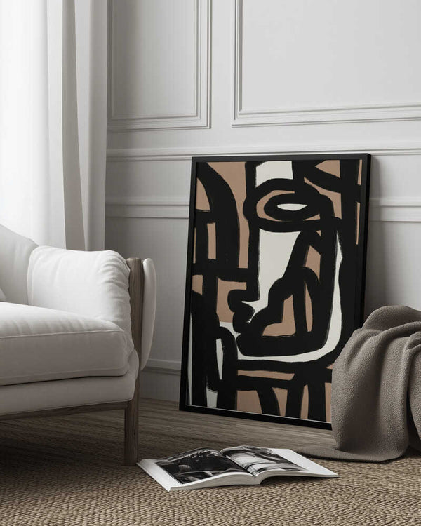 Tablou înramat „Geometric Shapes Against A Tan And White Background” de Little Dean