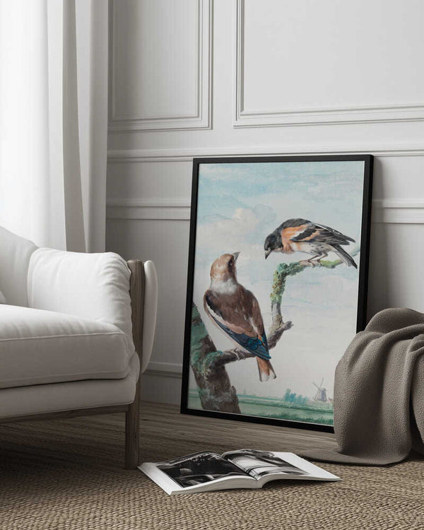 Tablou înramat „Two Birds Hawfinch” de Aert Schouman
