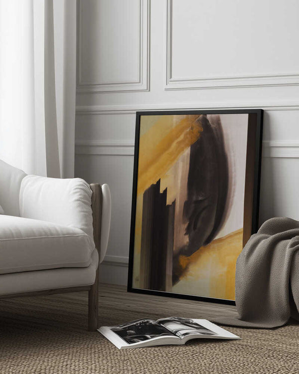 Tablou înramat „Dynamic Brushstrokes In Earthy Tones Of Black” de Little Dean