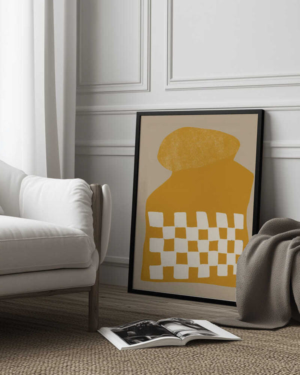 Tablou înramat „Golden Checkered Form” de THE MIUUS STUDIO