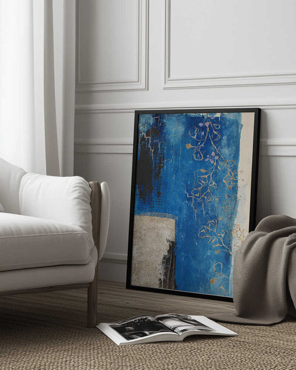 Tablou înramat „Denim Floral 3” de Sally Ann Moss