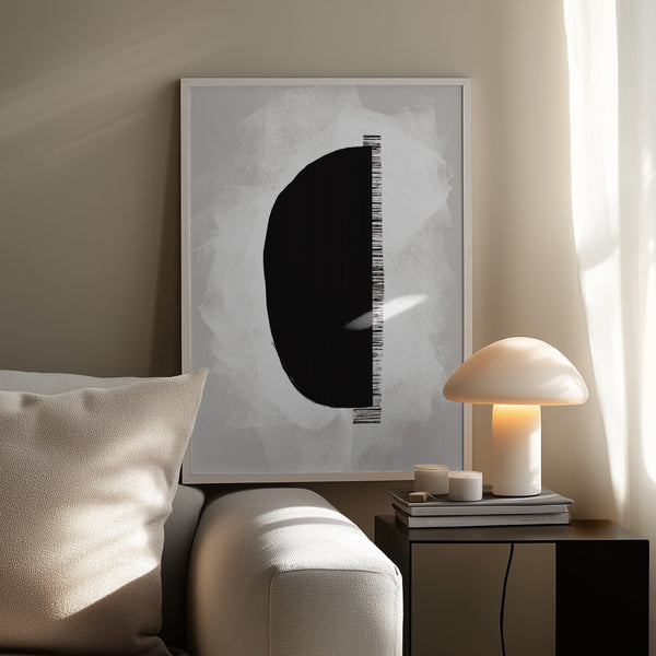 Tablou înramat „Black Shape Against A Textured White Background” de uplusmestudio