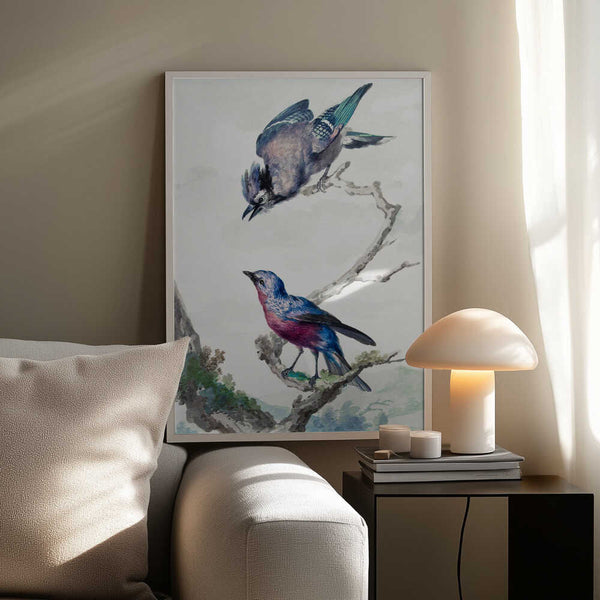 Tablou înramat „Two Birds a Blue Jay and a Purple Breasted Cotinga” de Aert Schouman