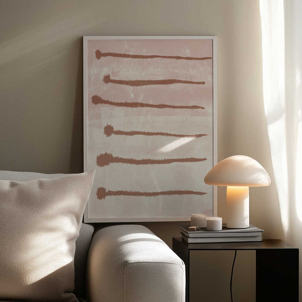 Tablou înramat „Terracotta Ink Strokes on Soft Pink and White” de Dina Dankers