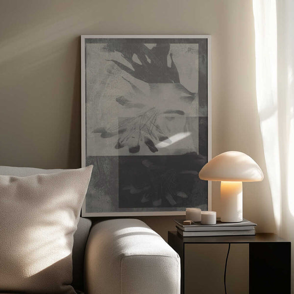 Tablou înramat „Whispering Leaves – Abstract Pattern in Taupe and White” de Dina Dankers