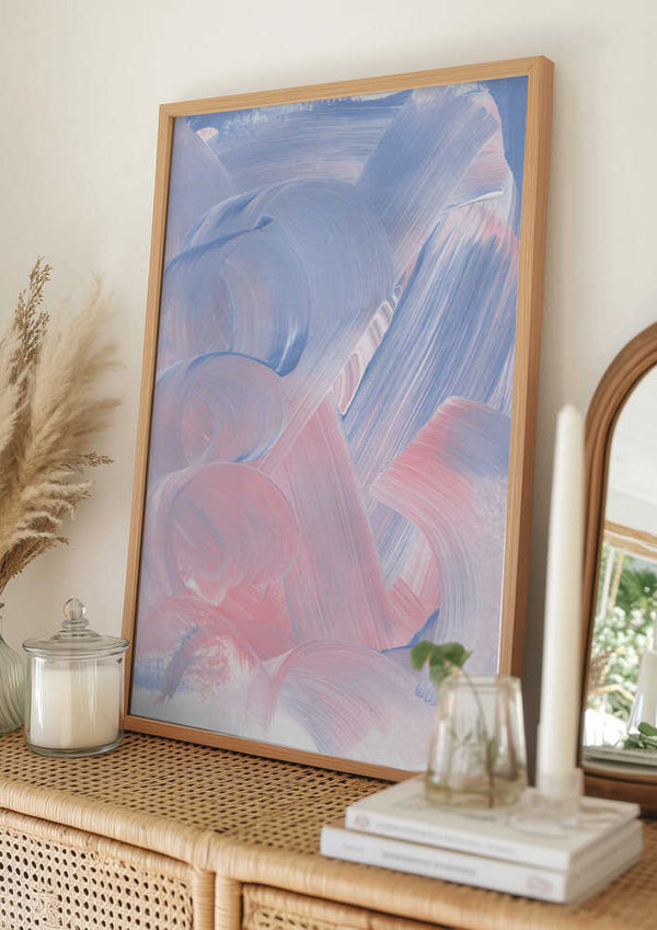 Tablou înramat „Pastel Brushstrokes In Blue And Pink Hues” de uplusmestudio