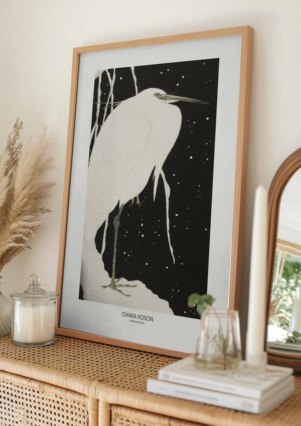 Tablou înramat „Heron In The Snow” de Ohara Koson