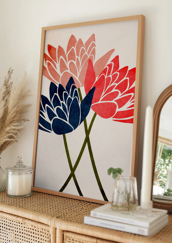 Tablou înramat „Three Dancing Blossoms” de Kubistika