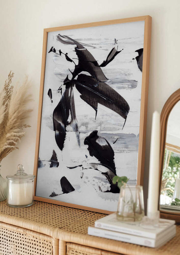 Tablou înramat „Monochrome Dynamic Brushstrokes” de uplusmestudio