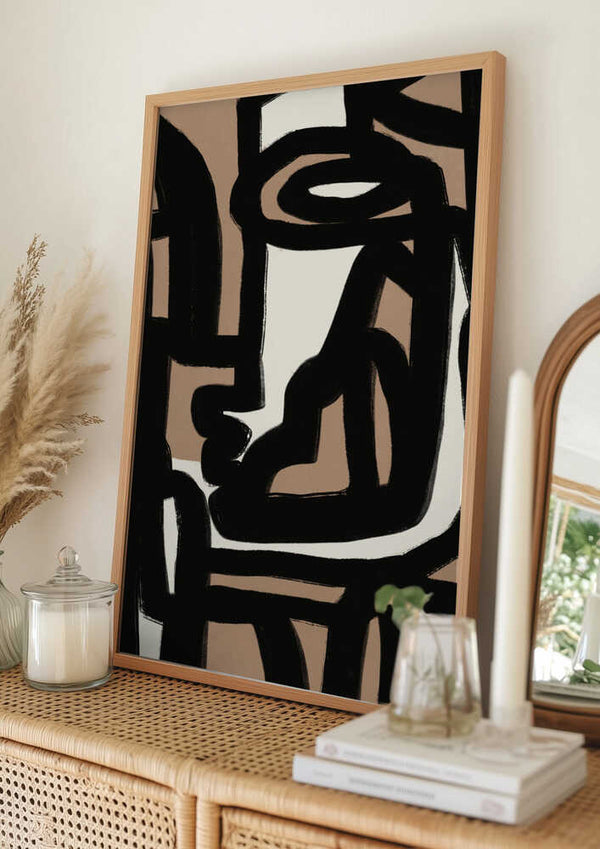 Tablou înramat „Geometric Shapes Against A Tan And White Background” de Little Dean