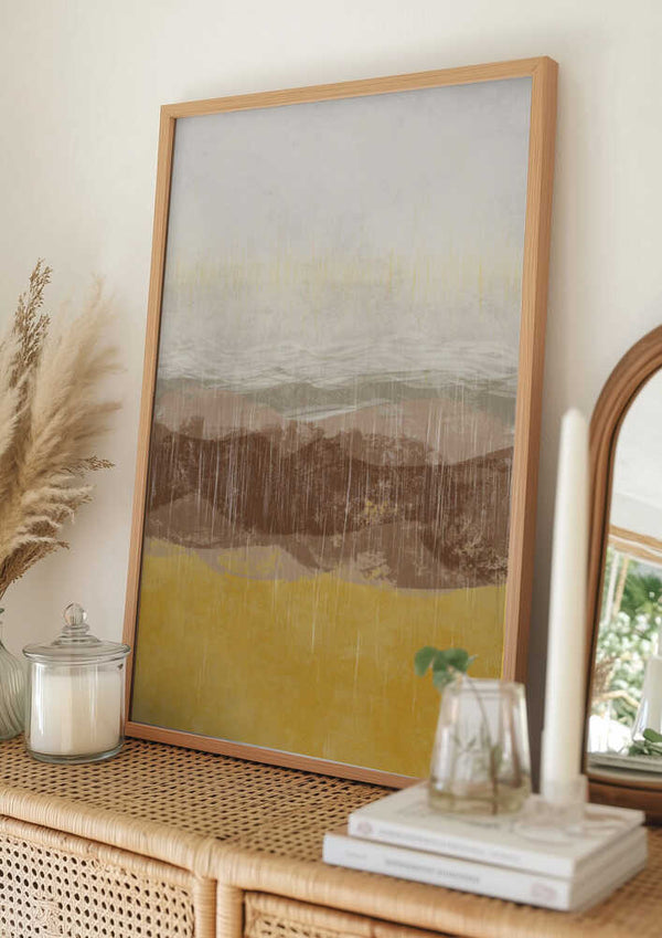 Tablou înramat „Coastal landscape with beach and sea in earth tones” de Imaginative