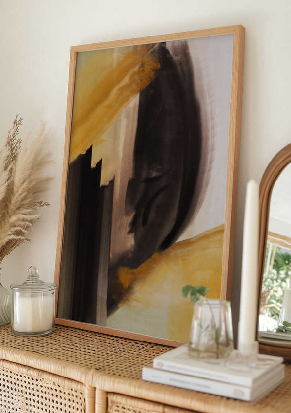 Tablou înramat „Dynamic Brushstrokes In Earthy Tones Of Black” de Little Dean