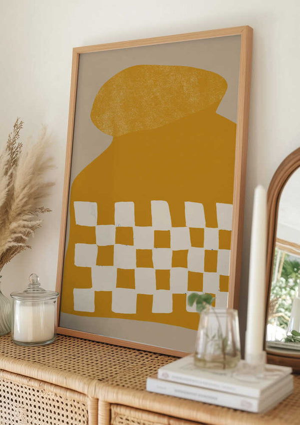 Tablou înramat „Golden Checkered Form” de THE MIUUS STUDIO