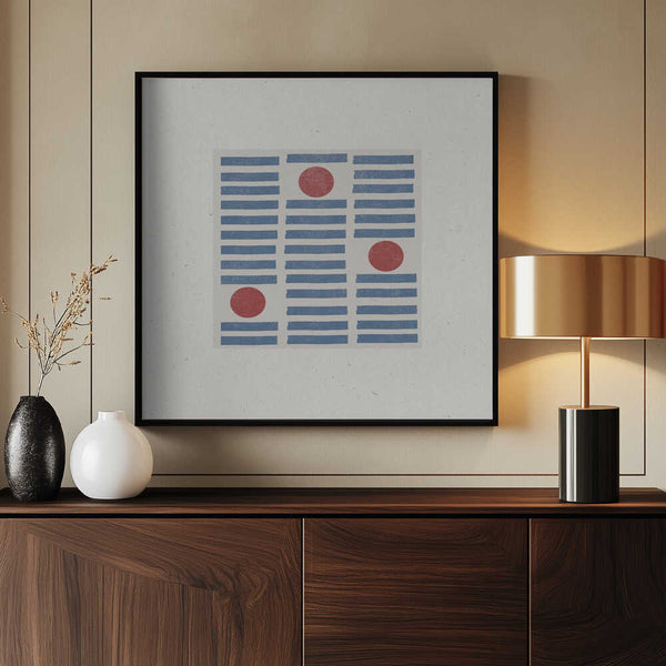 Tablou înramat „Red Circles, Blue Lines” de THE MIUUS STUDIO