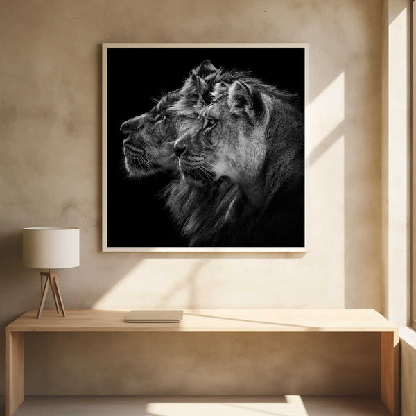 Tablou înramat „Lion and lioness portrait” de Laurent Lothare Dambreville