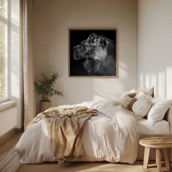 Tablou înramat „Lion and lioness portrait” de Laurent Lothare Dambreville