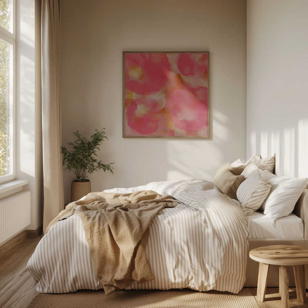 Tablou înramat „Joyful Bubbles – Watercolor Abstract in Pink and Terra” de Dina Dankers