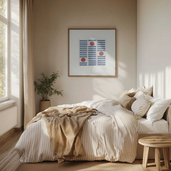 Tablou înramat „Red Circles, Blue Lines” de THE MIUUS STUDIO