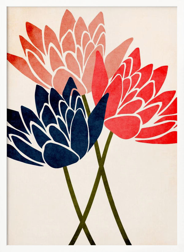 Tablou înramat „Three Dancing Blossoms” de Kubistika