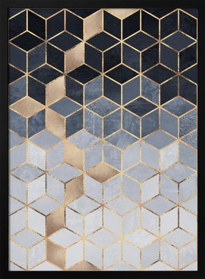 Tablou înramat „Soft Blue Gradient Cubes” de Elisabeth Fredriksson