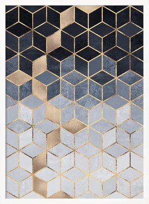 Tablou înramat „Soft Blue Gradient Cubes” de Elisabeth Fredriksson