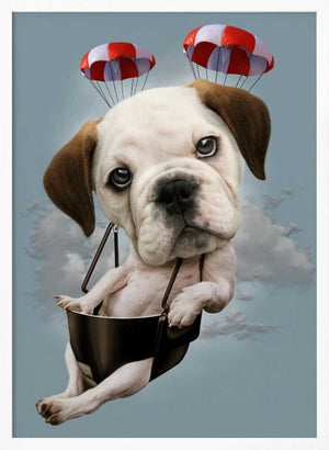 Tablou înramat „puppy on parachute” de Adam Lawless