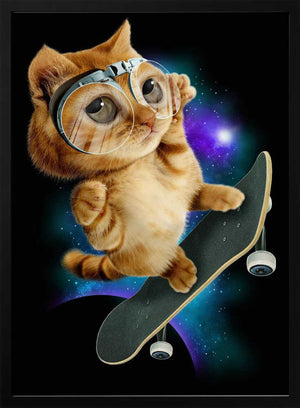 Tablou înramat „cat on skateboard” de Adam Lawless