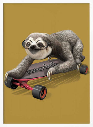 Tablou înramat „sloth on skateboard” de Adam Lawless