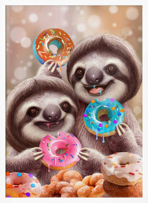 Tablou înramat „SLOTHS EATING DONUTS” de Adam Lawless