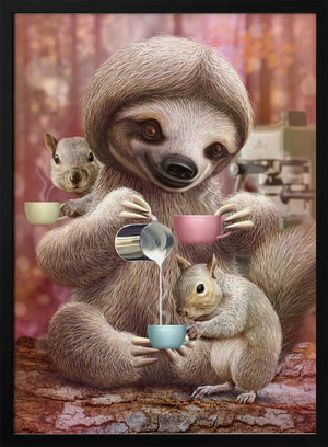 Tablou înramat „SLOTH THE BARISTA” de Adam Lawless