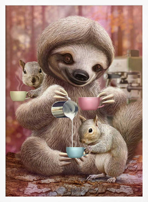 Tablou înramat „SLOTH THE BARISTA” de Adam Lawless