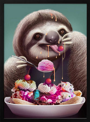 Tablou înramat „SLOTH ENJOYING ICE CREAM” de Adam Lawless