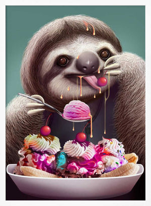 Tablou înramat „SLOTH ENJOYING ICE CREAM” de Adam Lawless