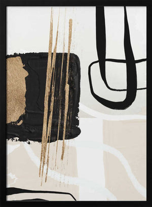Tablou înramat „Abstract Black and Gold-5” de Sally Ann Moss
