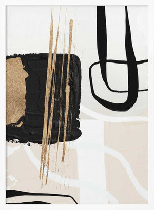 Tablou înramat „Abstract Black and Gold-5” de Sally Ann Moss