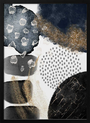 Tablou înramat „Abstract Black and Gold-2” de Sally Ann Moss