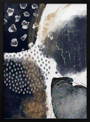 Tablou înramat „Abstract Black and Gold-1” de Sally Ann Moss